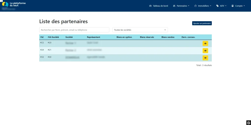 application symfony, plateforme en ligne, pd9, liste des partenaires