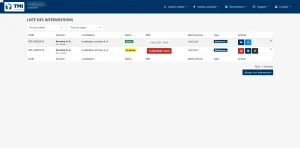CRM sur mesure avec symfony, TMI, liste des intervention