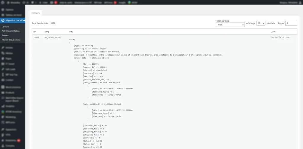 plugin wordpress de migration journalisation des erreurs