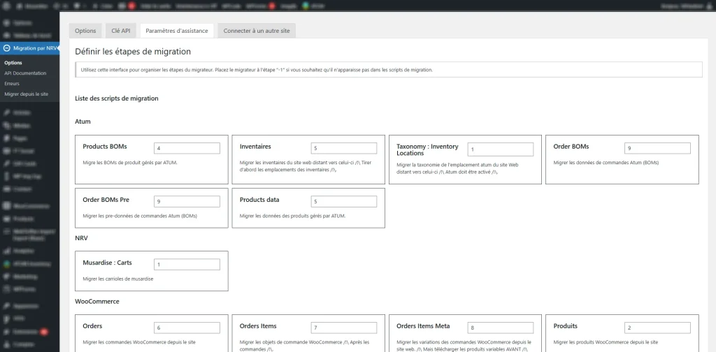 plugin wordpress de migration paramétrages des scripts