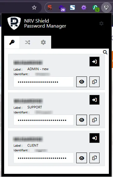 developpement extension chrome, nrv shield, listing des mots de passes