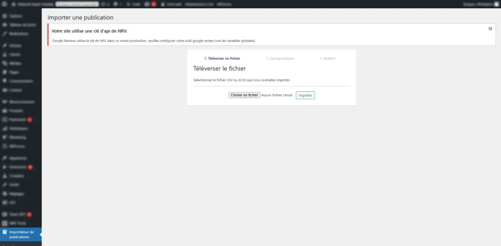 Téléversement de fichier csv / excel pour import de publications wordpress