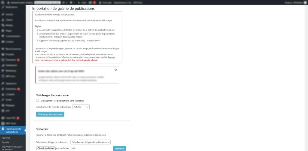 téléversement zip pour import de publications wordpress avec images