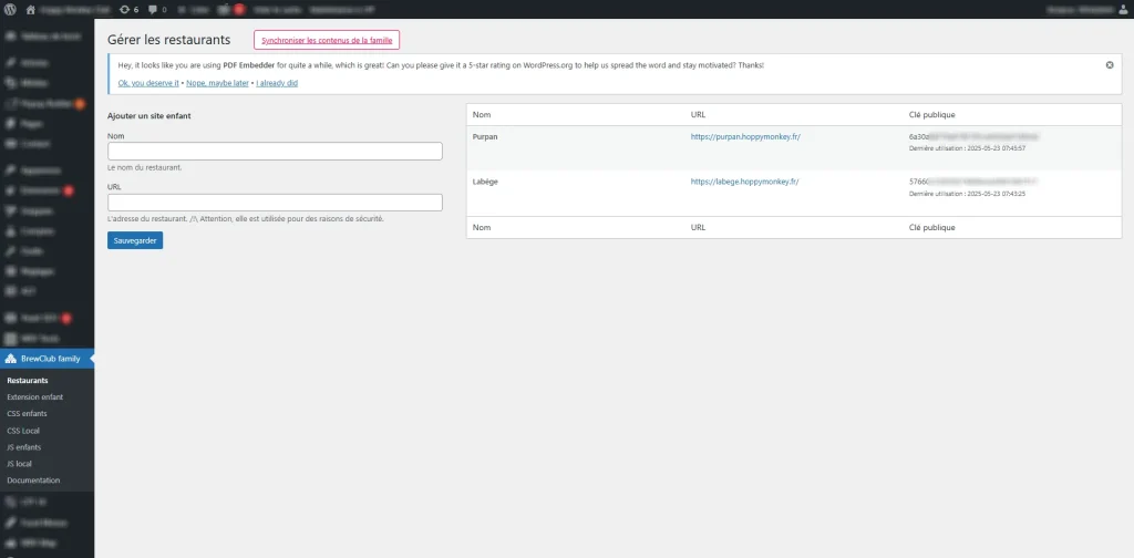 Gestion des site enfants pour la synchronisation de contenu
