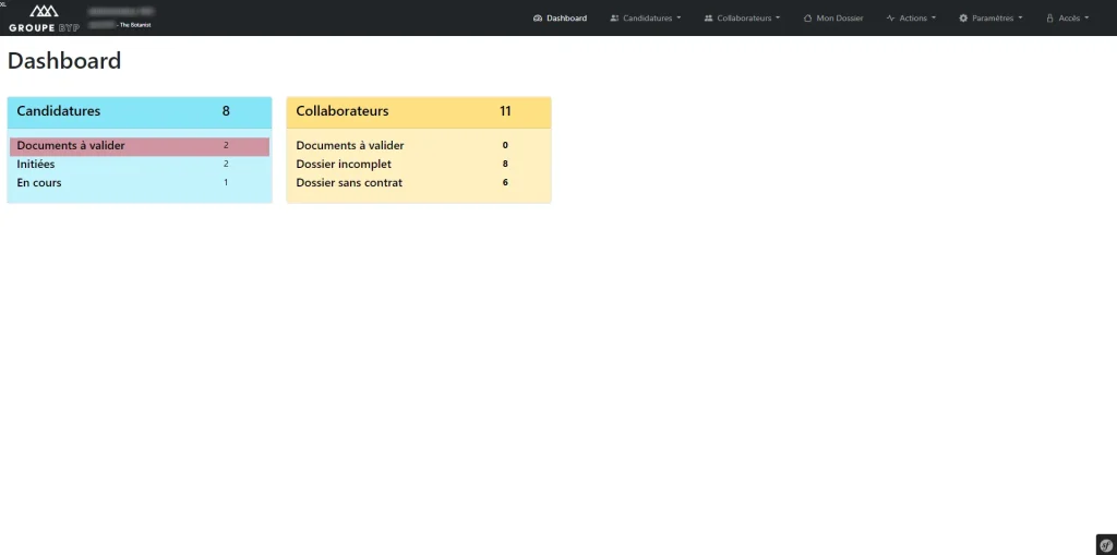 dashboard de l'erp avec symfony