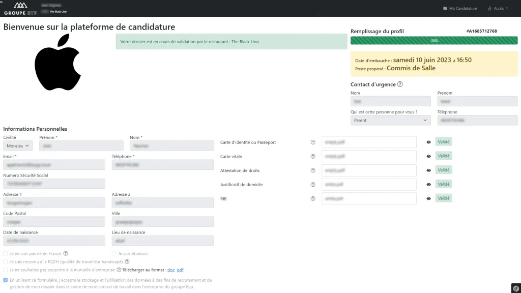 edition d'un candidat application symfony sur mesure