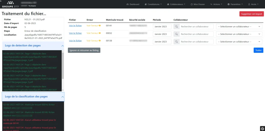 Import des fiches de paie sur l'application symfony erp