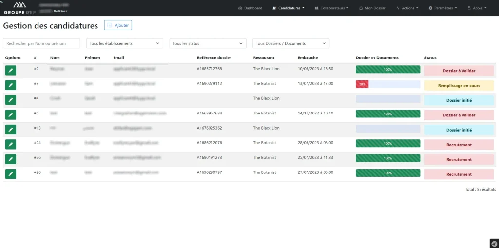 Listing des candidats dans erp sur mesure symfony
