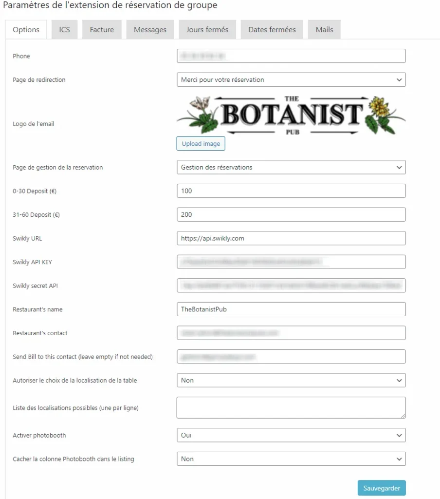 wordpress booking plugin paramètres