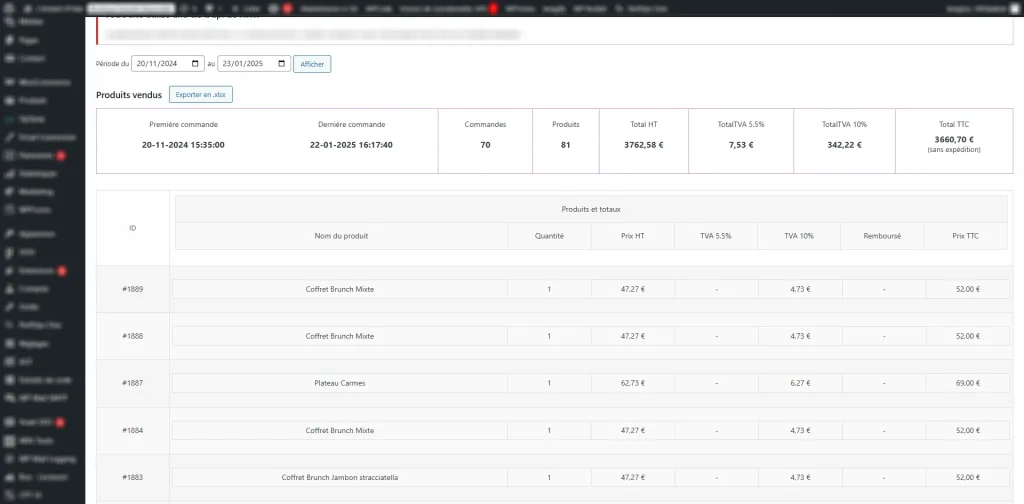 Journal de caisse liste TVA woocommerce extension