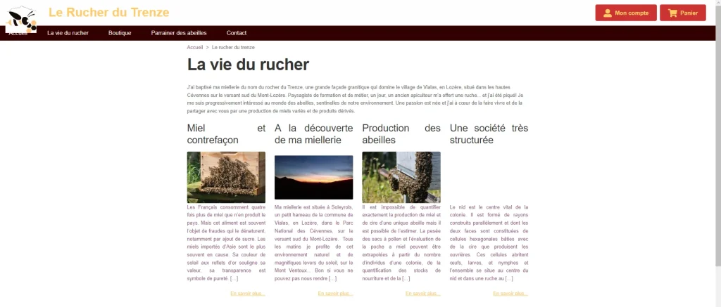 espace blog pour le rucher du trenze, creation site web e commerce