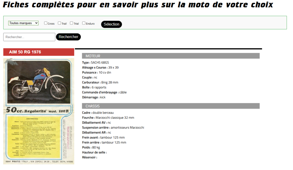 Ajout barre de recherche sur fiches moto srcf