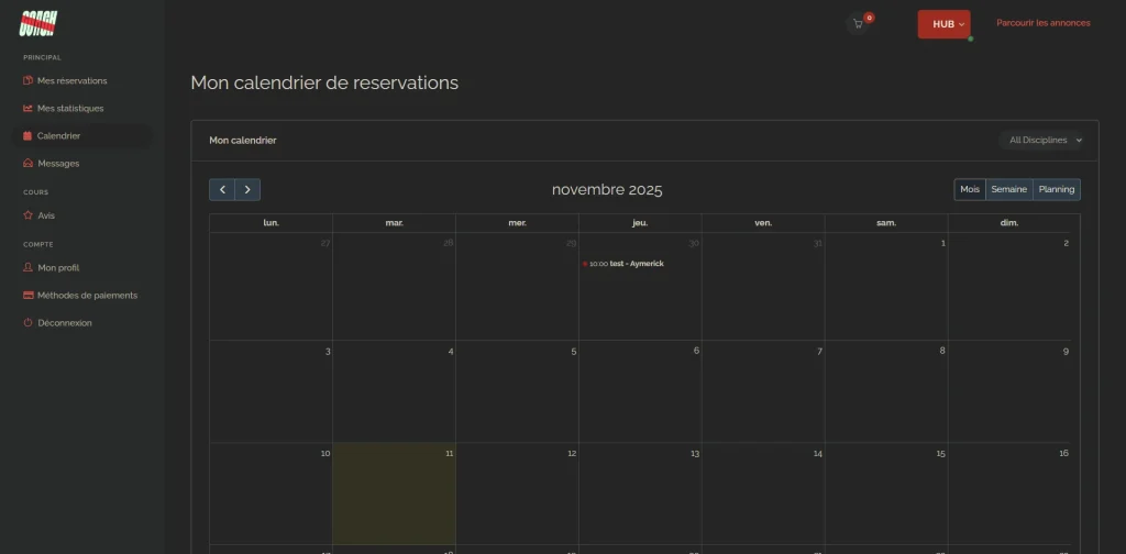 Modification calendrier clieent one coach
