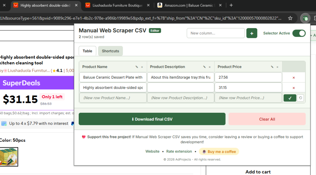 Utilisation inter-site de l'extracteur de données web