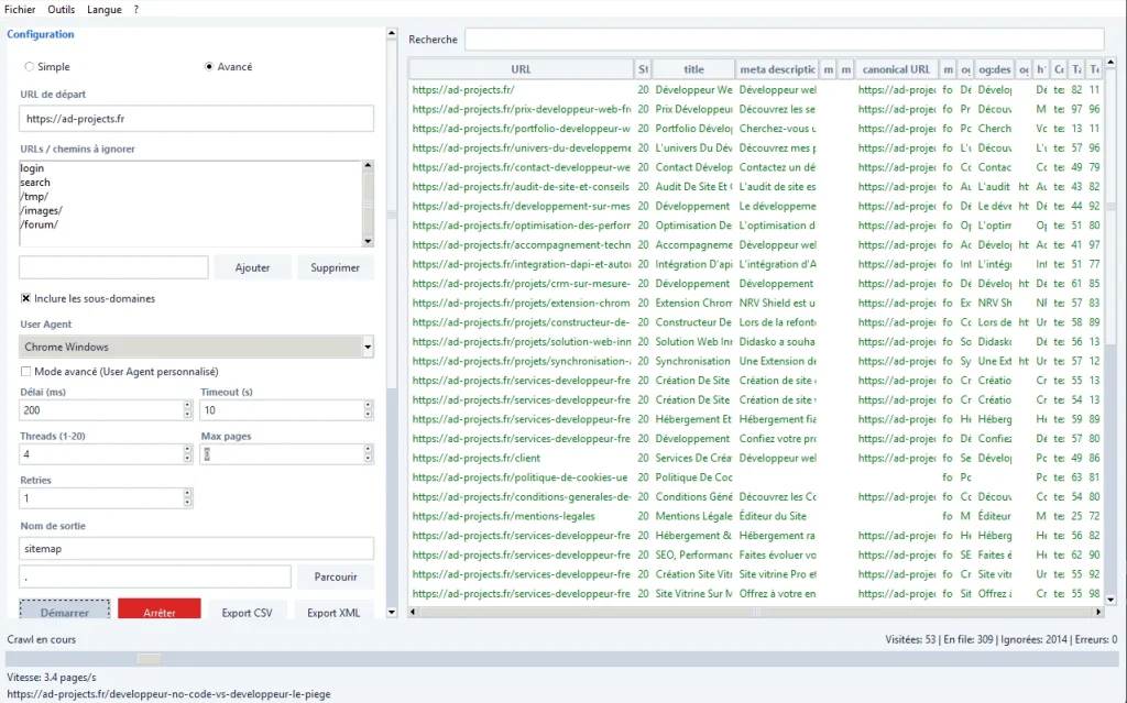 crawler de site, generateur de sitemap