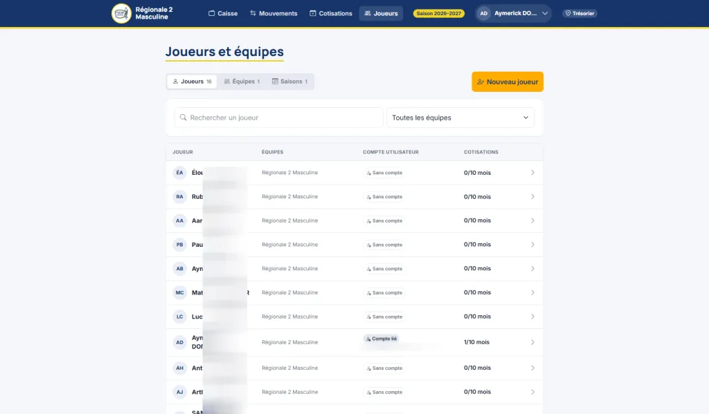 Liste joueurs App MLVB Symfony